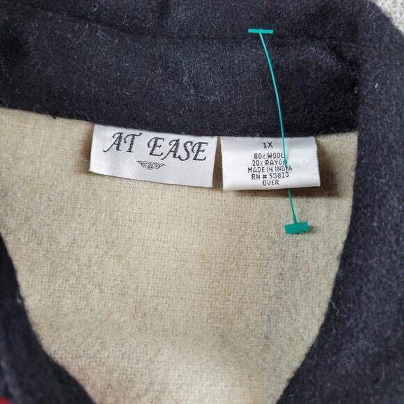 At Ease Women's Wool Cardinal Jacket 1X Red Black Collared Embroidered Patchwork - Picture 12 of 12